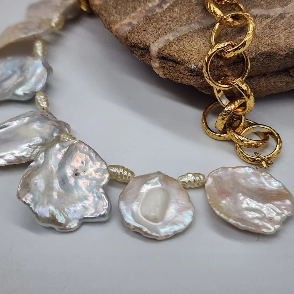 Cult Gaia Genuine Pearls 14K Gold plated Necklace Real Raw Coin Pearls